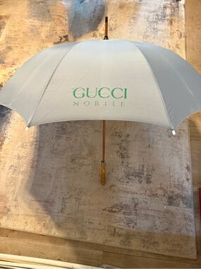 Gucci Nobile Vintage Umbrella Grey Wood Handle